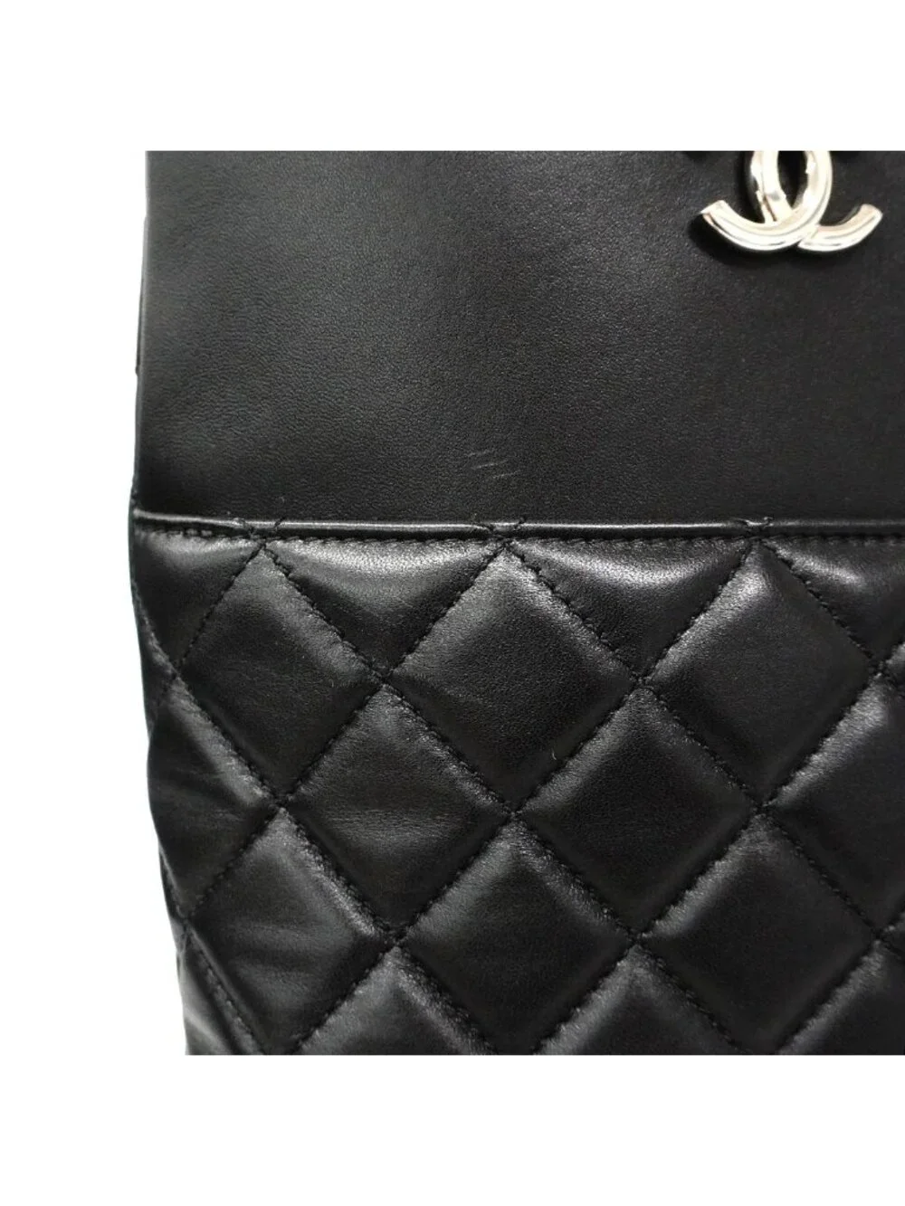 Chanel Tote Bag Quilted Lambskin Black Silver